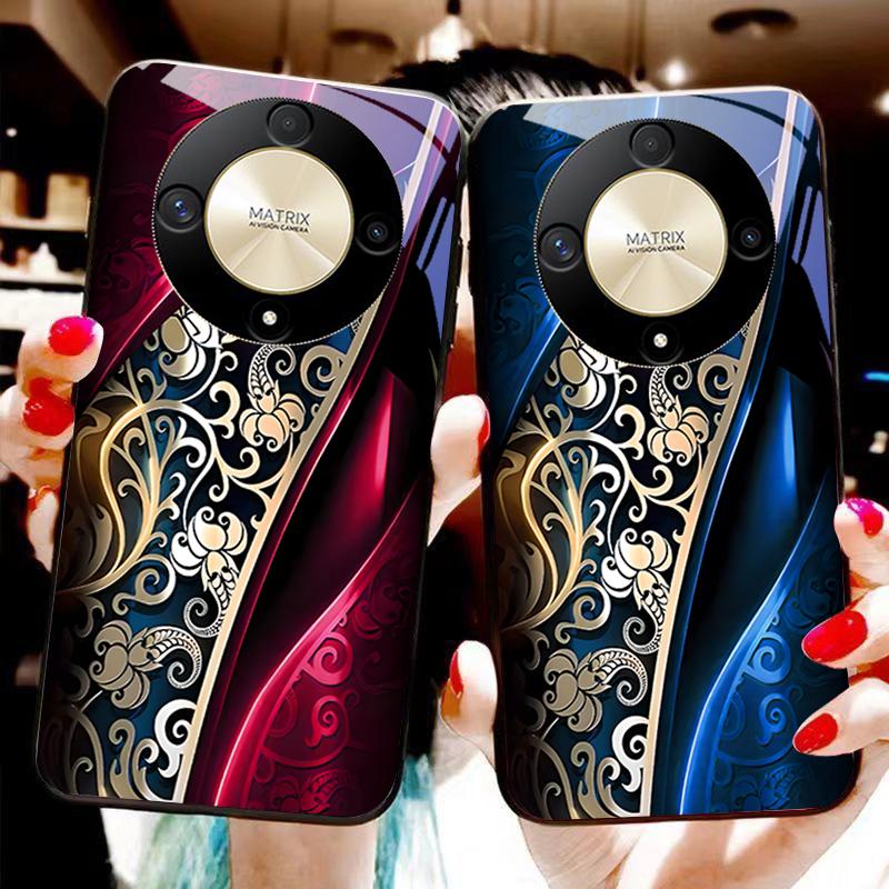 Jinmai Красно-фиолетовый Для Honor Magic 6 50 70 90 Lite X7b 200 Pro Nova 10 Nova 5T X6 P30 Pura 70 Ultra Чехол для телефона из закаленного стекла