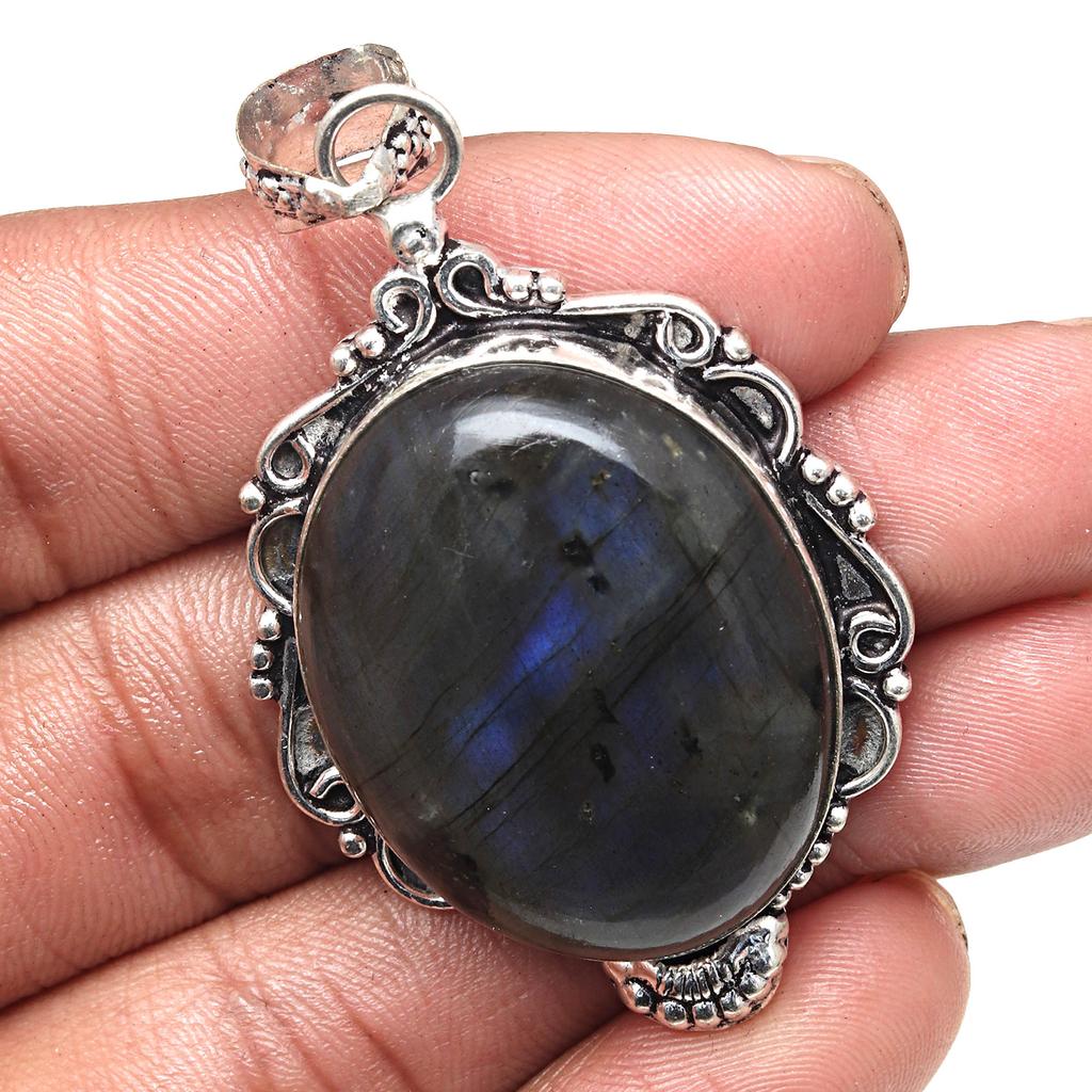 Pendant Shiney Labradorite Gemstone Valentine'Day Ethnic Silver Jewelry 2"