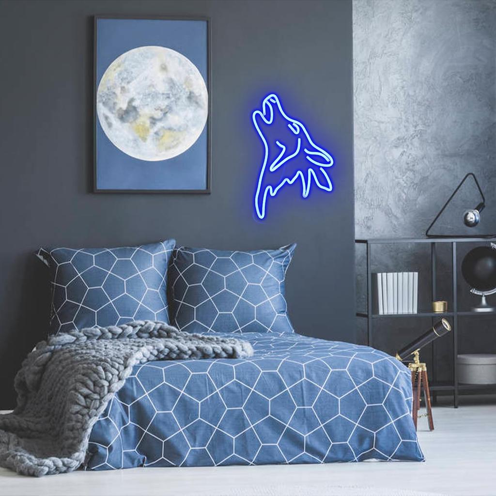 Неоновая вывеска Волк Синий светодиод Милый волк Неоновый свет Настенный декор Неоновая трубка Диммируемая неоновая вывеска для спальни Зоомагазин Детская комната Украшение Светящийся День рождения
