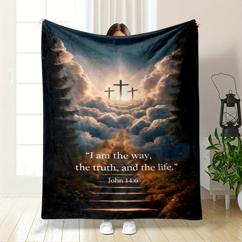 Heavenly Path with Three CrossesFlannel blanket for bedroom, living room, sofa, and nap