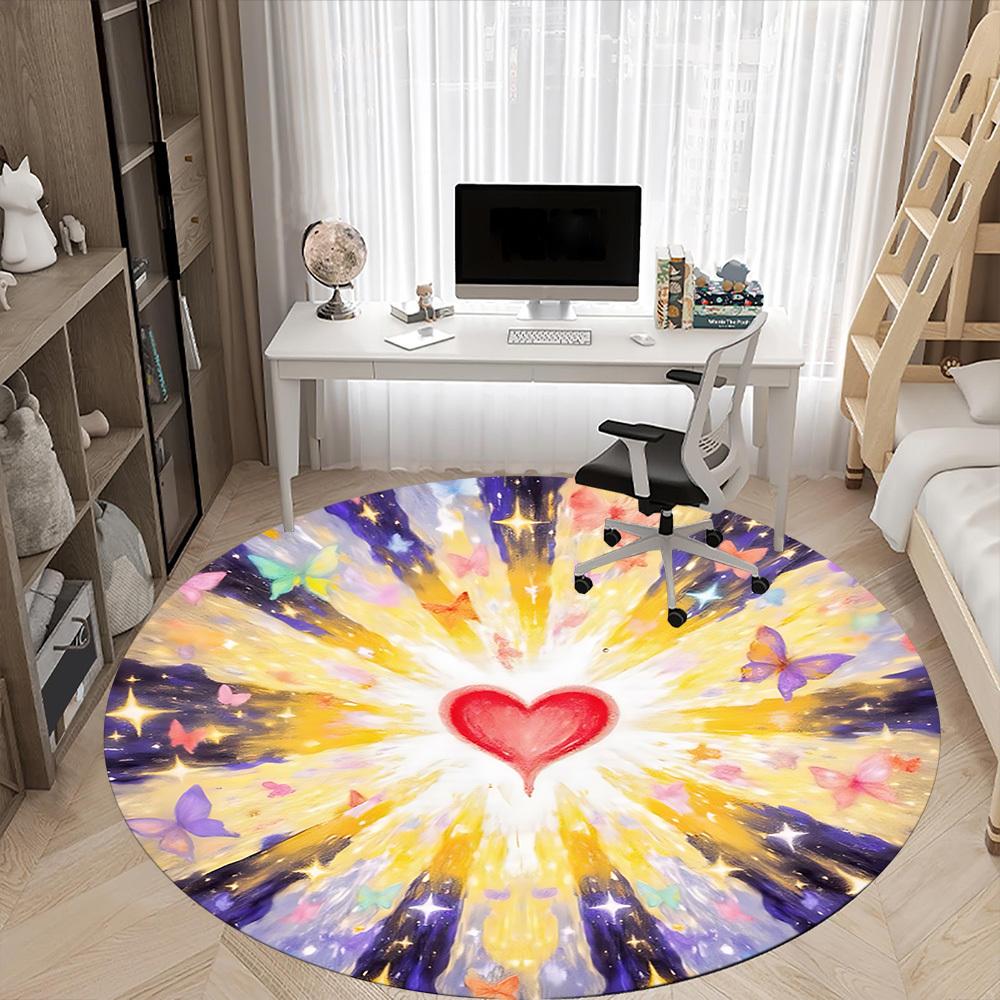 1pc Heart Butterfly Mandala Carpet for Office Non-Slip, Round Carpet, Soft & Comfortable, Carpet for Office, Lightweight Round Floor Mat yy251226080