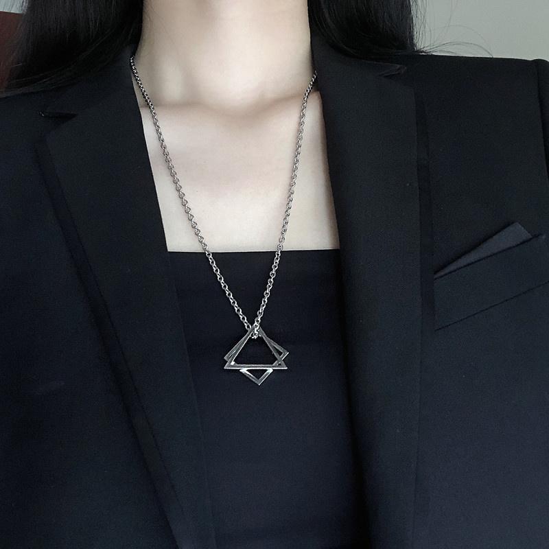 Геометрическая форма Треугольный кулон Ожерелье Хип-хоп Стиль Серебряный Цвет Ключица Цепь Для Мужчин Женщин Ювелирные Изделия Подарок На Вечеринку