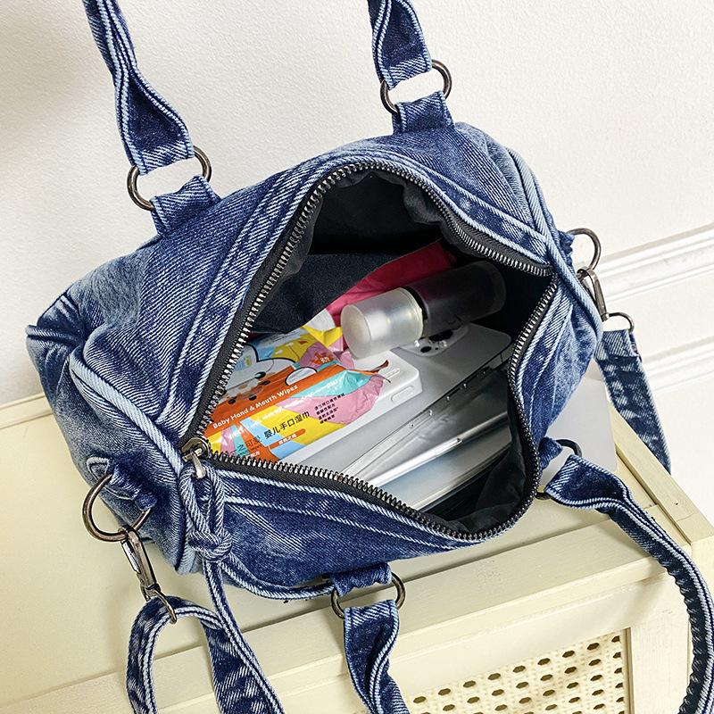 Cross-border Locomotive Bag Retro Washed Denim Cloth Splicing Portable Large-capacity Travel Shoulder Messenger Bag