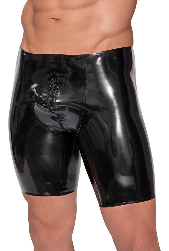LATE X - Black Latex Shorts With Zipper L