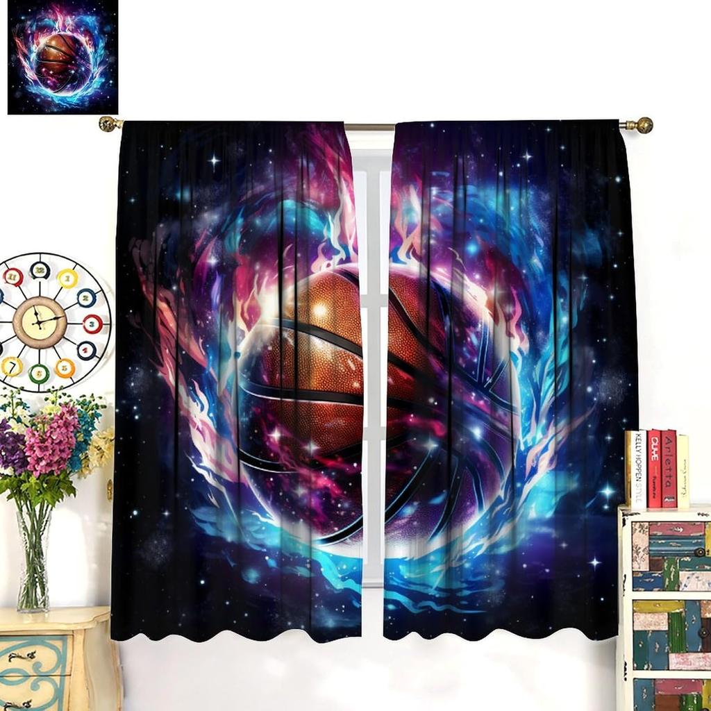 Osports Basketball Curtains For Teen Boys Abstract Outer Space Basketball Theme Kids Boys Bedroom Wall Decoration Basketball Decoration Cool 3d Ball