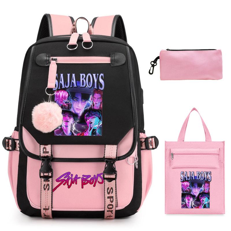 K-Pop Anime Cartoon Printed Student Casual Backpack Trend Tote Bag Pencil Case Set