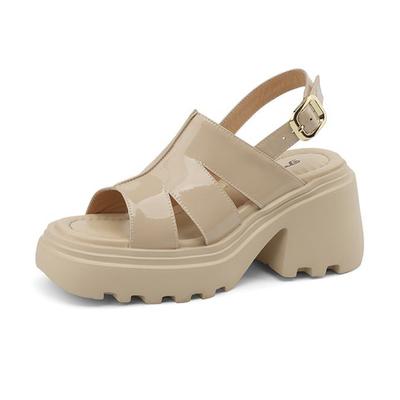 Летняя обувь на толстом высоком каблуке и платформе с открытым носком из коровьей кожи, повседневные непромокаемые женские сандалии с пряжкой и ремешками