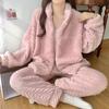 Женская жаккардовая пижама из кораллового флиса: Милый, теплый кардиган с воротником-стойкой на молнии для осени и зимы
