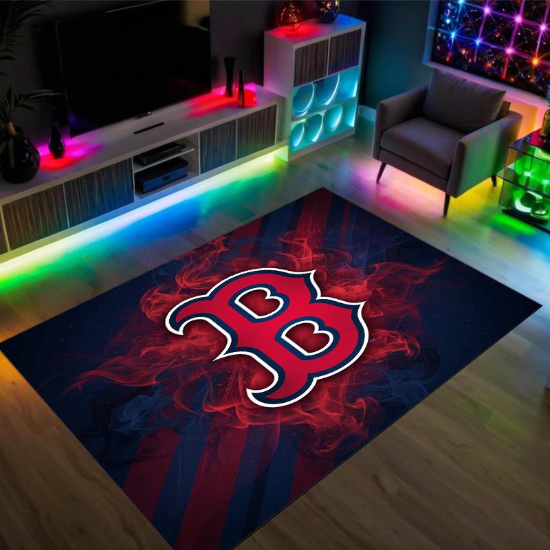 Boston Red Sox Design Crystal Velvet Carpet Cozy Non?Slip Printed Rug For Bedroom Living Room Entrance