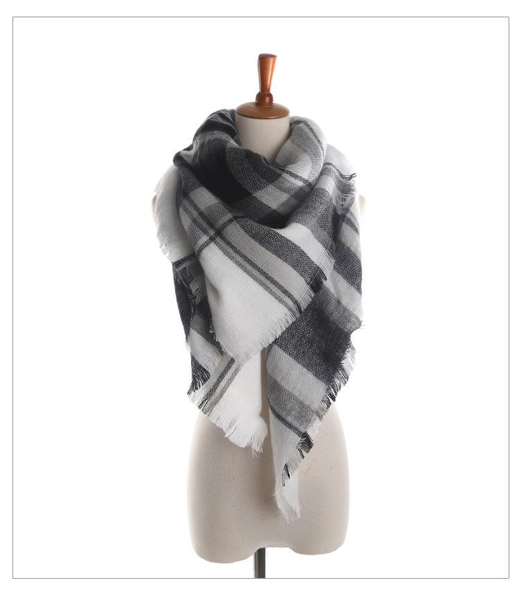 Men's and Women's Autumn and Winter Elegant Wide Black and White Plaid Scarf, Shawl