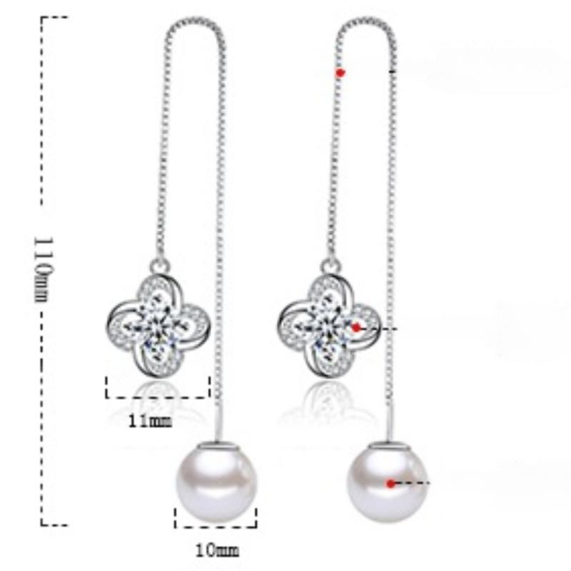 Женская корейская мода 925 посеребренная антиаллергенная жемчужина циркон кристалл счастливый лист трава линия ушей висячие серьги-гвоздики женские украшения для ушей подарок