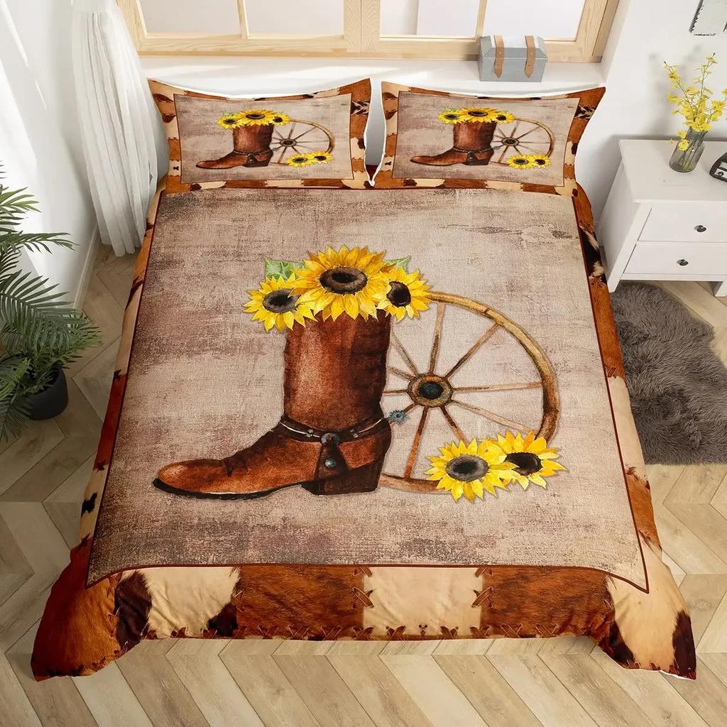 Пододеяльник в стиле вестерн-ковбой, комплект постельного белья Twin King Cowboy Boots Hat Floral Exotic Farmhouse Cowboys Patchwork