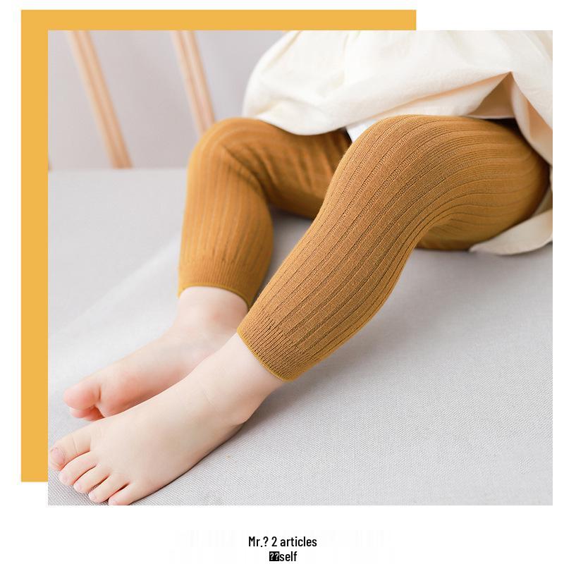 Infant & Toddler Cotton Leggings - Non-Footed, Striped, Nine-Point Length for Boys & Girls (Spring/Autumn)