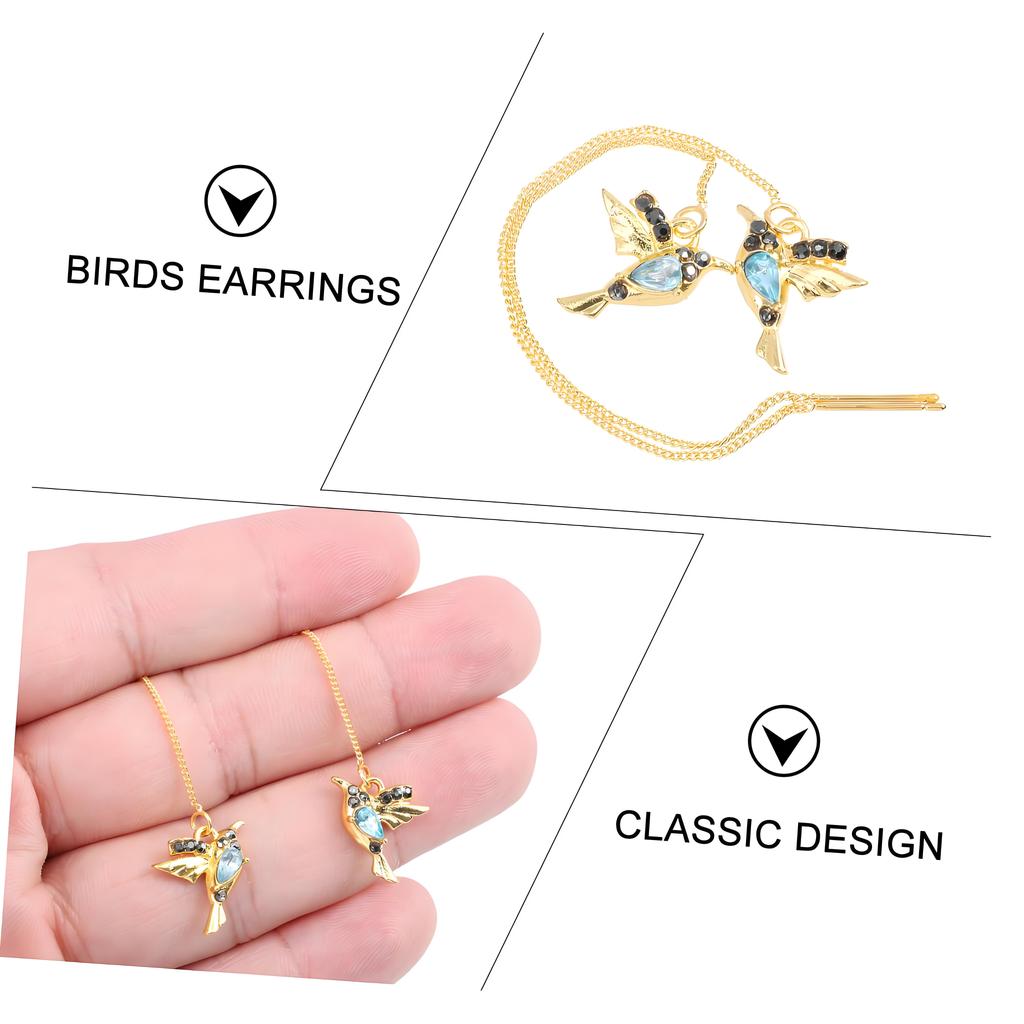 1 пара серег-цепочек со стразами в виде колибри для женщин, элегантные серьги-продевки, винтажный дизайн с птицами