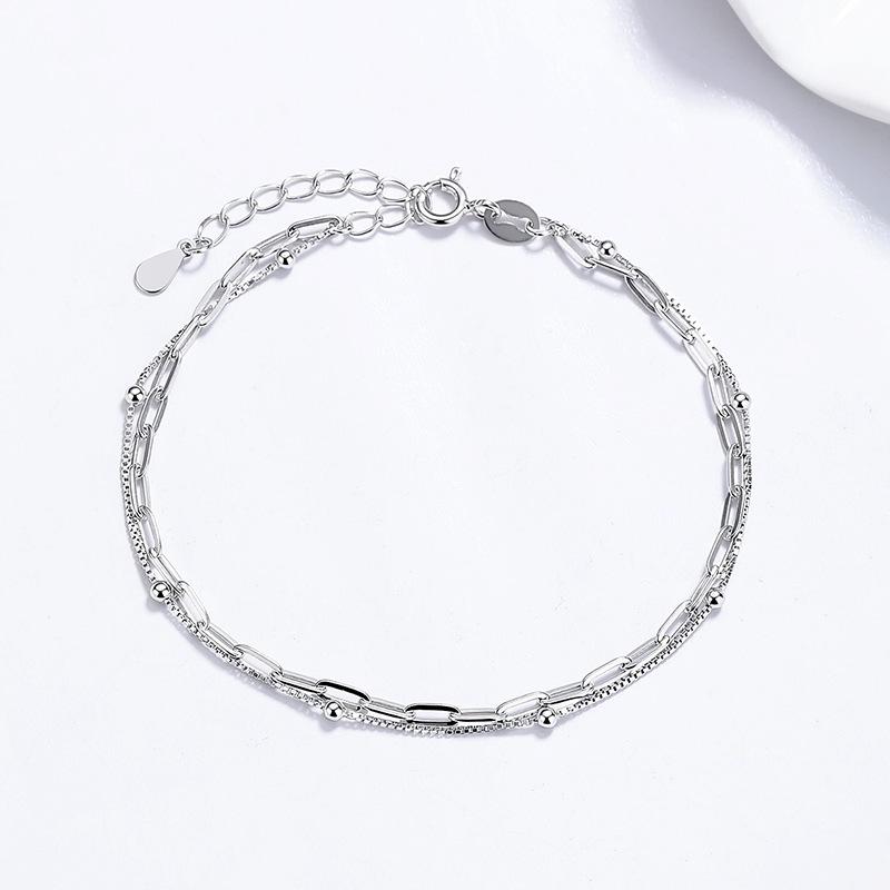 925 Silver Electroplated Double-layer Chain Bracelet Ins Niche Jewelry Women High-end Minimalist Geometric Bead Fashion