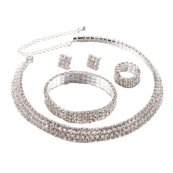 1 комплект, ожерелье, браслет, серьги, кольцо, геометрические стразы, ювелирные изделия, блестящий комплект ювелирных изделий для свадьбы