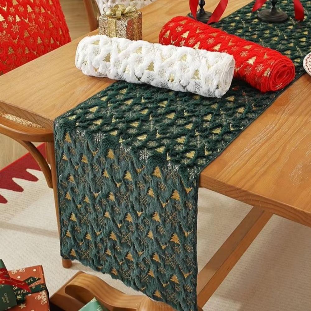Embroidered Christmas Table Runner Christmas Tree Pattern Cabinet Cover Towel Winter