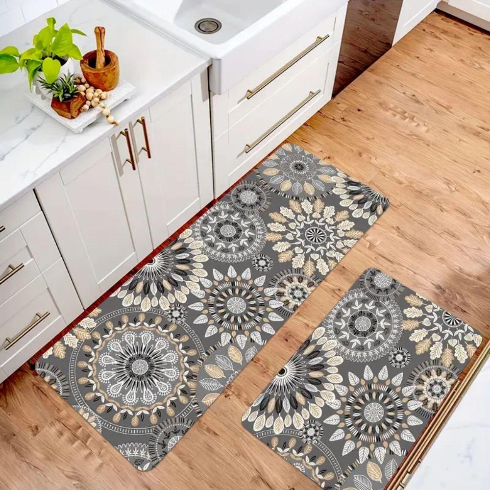 2PCS Farmhouse Coffee Kitchen Rugs and Mats Set of 2 Vintage Non Slip Washable Floor Mat for Kitchen Home Decoration