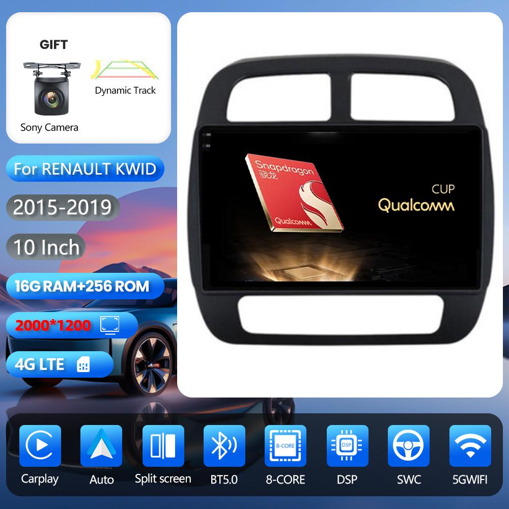 Qualcomm Android 16 pour Renault KWID K-ZE 2015 - 2019 Carplay Auto Écran 2K Autoradio Caméra 360 Lecteur Multimédia Snapdragon