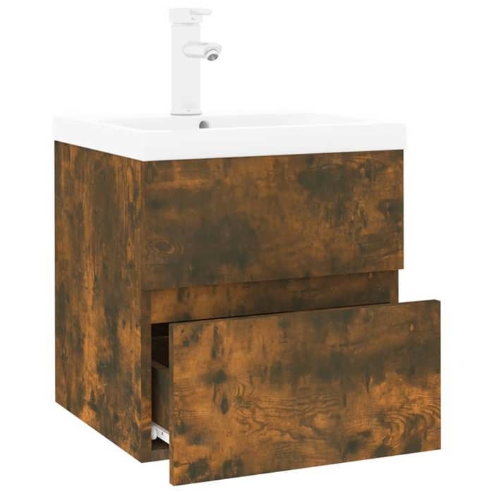VidaXL Vanity Unit with Integrated Basin Under-Sink Cabinet Bathroom Storage Unit Home Smoked Oak Wood 3152858
