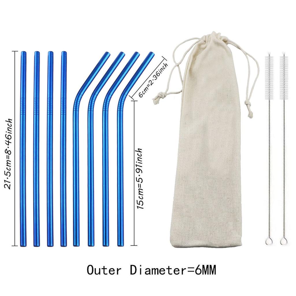 Набор трубочек для питья из нержавеющей стали цвета радуги, многоразовые металлические соломинки, соломинки для пузырькового чая, сока с чистящей щеткой