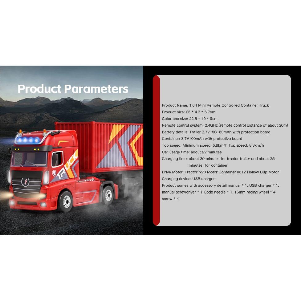 1:64 Wltoys 6408 Радиоуправляемая машина 4WD из сплава Мобильный RC Контейнеровоз с прицепом Вездеход 2.4G Полномасштабная модель грузовика Детские игрушки Подарок