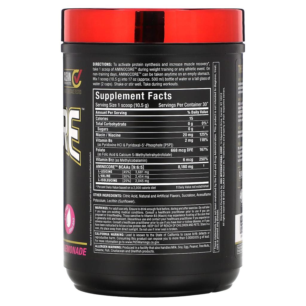 Aminocore Bcaa, Pink Lemonade, 315G(0.69Lb)