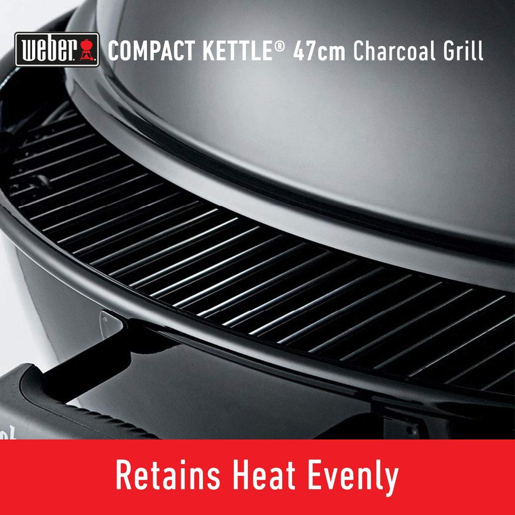 Weber Barbecue Stove Diameter 47cm Compact Kettle Charcoal Camping for People Genuine Product 10 Year 1221308 Thermometer Included 1221308 Black 47cm