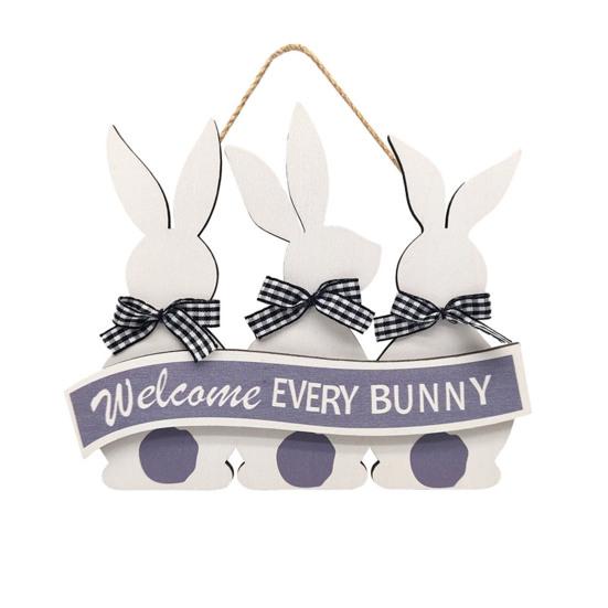 Подвеска-пасхальная бирка с мультяшным кроликом и бантом, подвесной цветной многоразовый деревянный толстый антитрещинный знак для крыльца, садовой двери