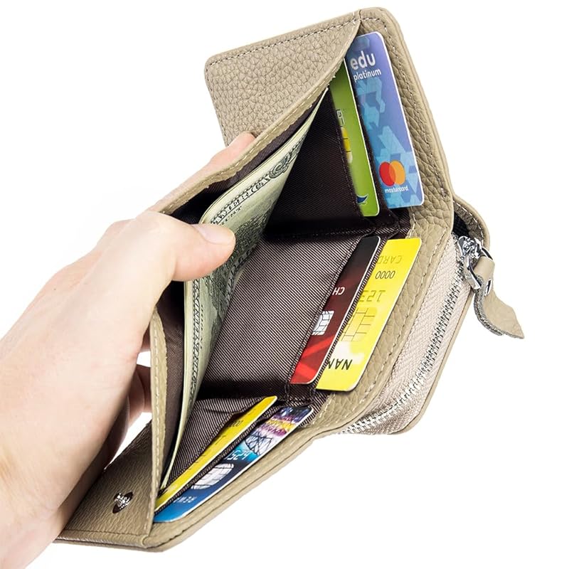 Yocipa Genuine leather compact multifunctional Wallet ladies leather tri-fold mini wallet skimming prevention coin purse card holder Coin case small
