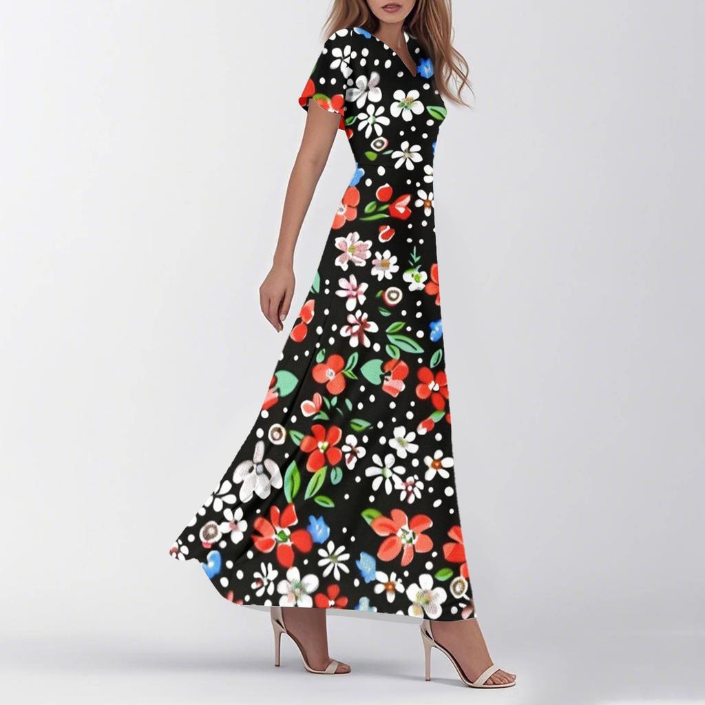 Женское летнее повседневное модное ретро-платье с цветочным принтом и коротким рукавом