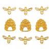 9 Mini Wooden Bee and Beehive Decorations with Glitter