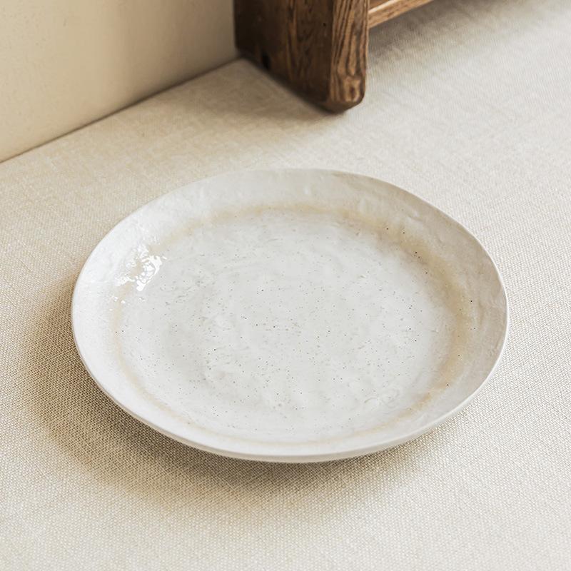 Керамическая большая тарелка с глазурью из кунжута, простая посуда, круглая тарелка, бытовая тарелка для овощей, большая западная тарелка, тарелка для стейка.