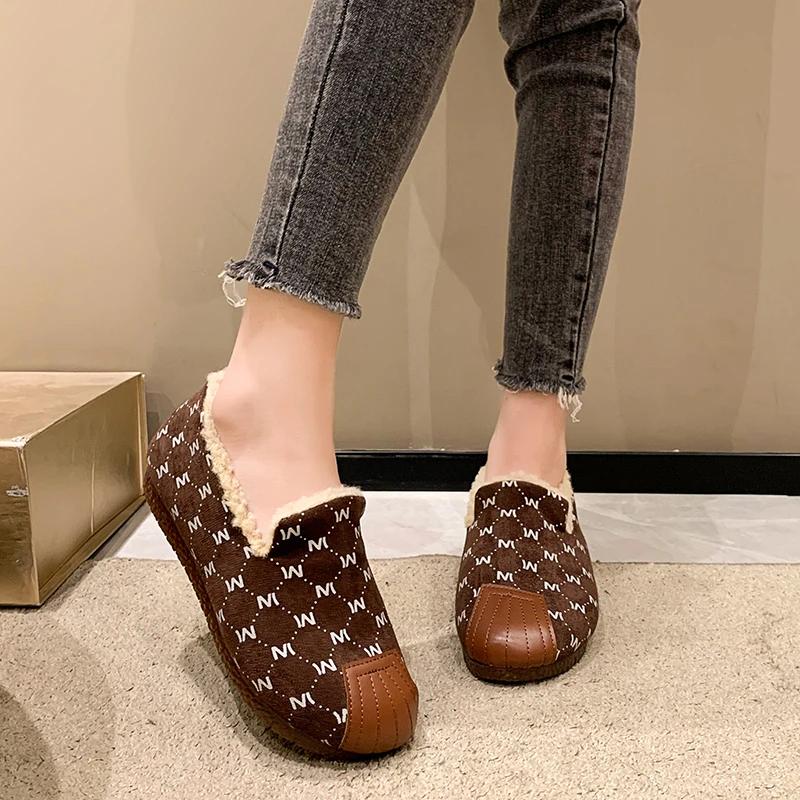 Fashion Winter Women's Keep Warm Plus Velvet Flat Cotton Shoes Fashion Shallow Slip On Casual Shoes for Women Outdoor Light Snow Boots