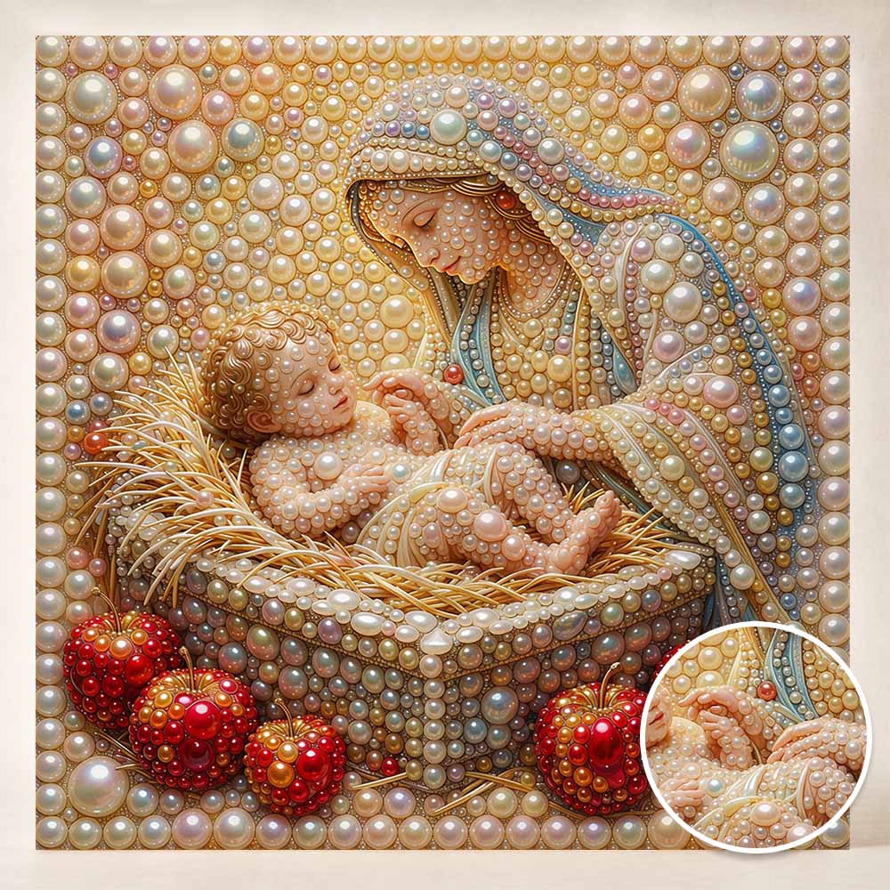 Pearl Painting 5D DIY Decorative Painting. Mother and Sleeping Figure. Cute Holiday Gift. Handmade Art Painting