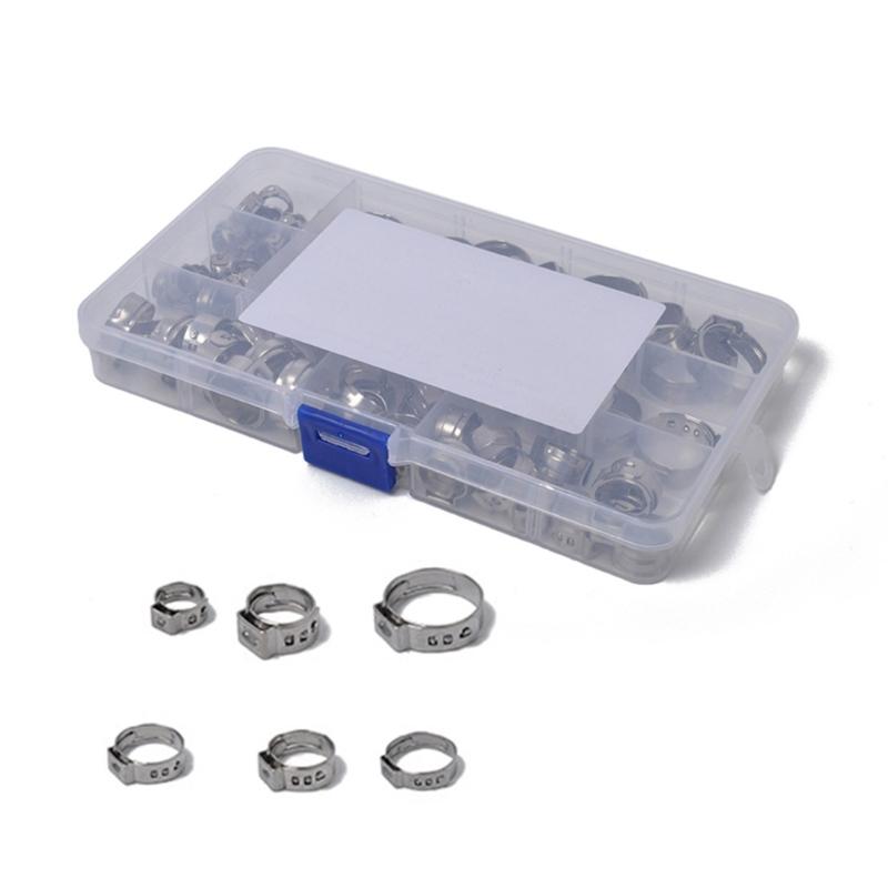 70 шт., 7 размеров, хомуты для шлангов с одним ухом из нержавеющей стали, набор обжимных хомутов, ушные зажимы, кольца, обжимные кольца