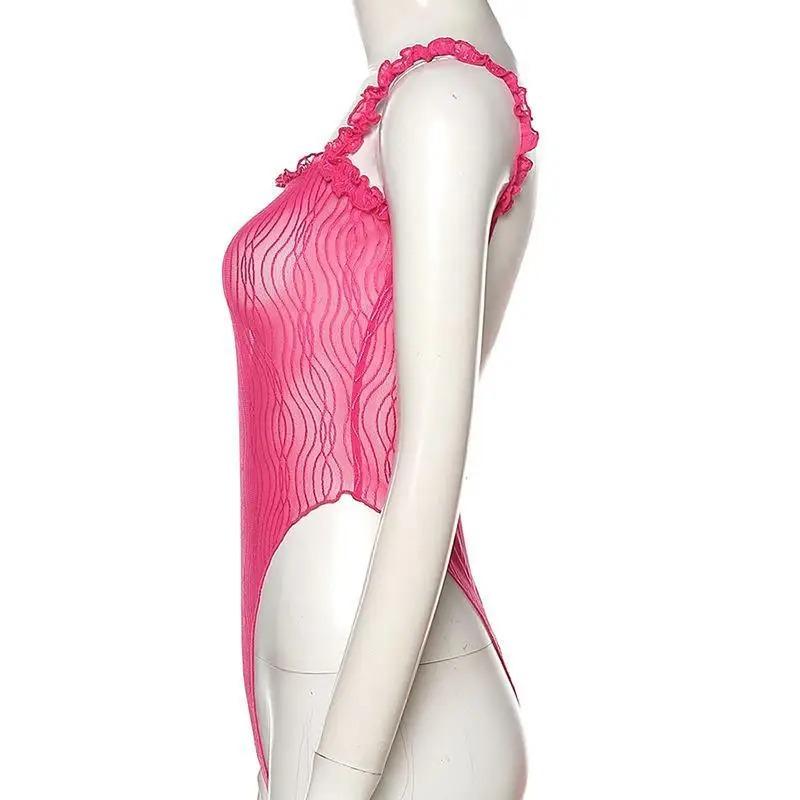 European and American Summer Women's Camisole Lace One Line Collar Slim Fit Bottomed Jumpsuit