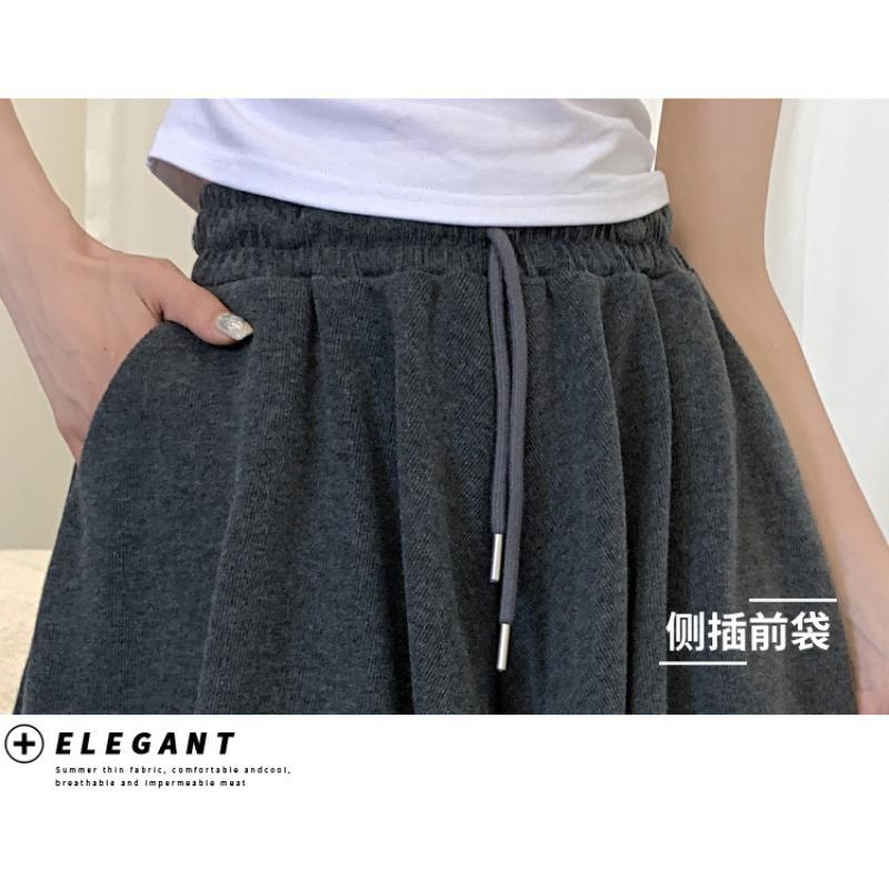 Drawstring Sports Shorts Women's Summer Elastic Waist Sag Loose Look Slim Everything with A Line Casual Wide Leg Skirt Pants