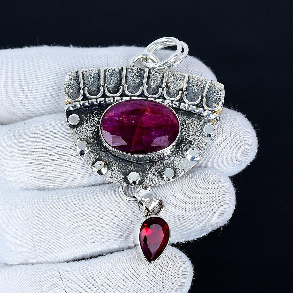 Подвеска с кашмирским рубином, Ювелирные изделия ручной работы из стерлингового серебра 925 пробы, Серебряная подвеска с красным гранатом, Ювелирные изделия для вечеринок для женщин, Подарок на Новый год