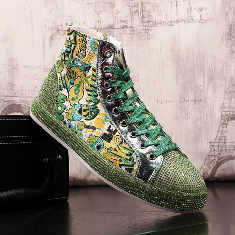 Мода Новые Мужские высокие кеды глажка парусина граффити доска дух молодого человека ослепительный цвет кожа низкие повседневные туфли A8