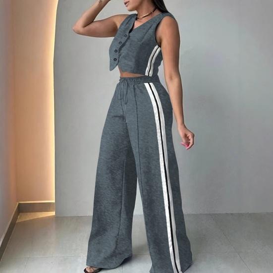 Женские костюмы-двойки Топ-жилет с V-образным вырезом на пуговицах Широкие брюки