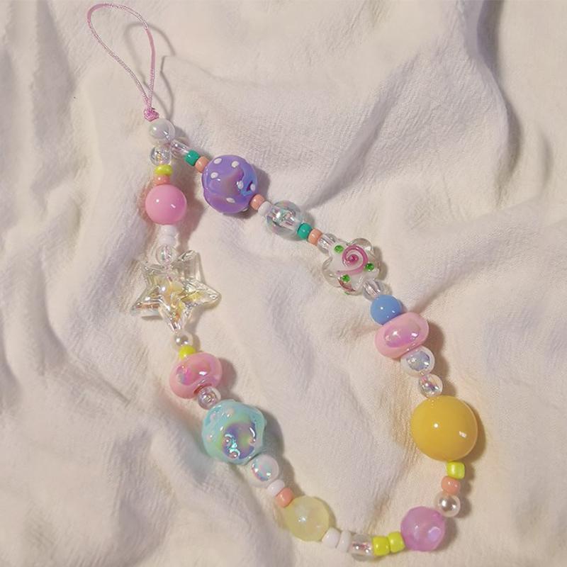 Ремешок для мобильного телефона, граффити, цветной браслет со звездой и бусинами, женский короткий кулон на запястье, универсальный шнурок против потери для ключей