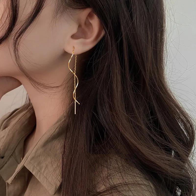 Women's Fashion Accessories Long Tassel Threader Earrings for Women Wave Shaped Simple Long Chain Earring Wedding Party Jewelry