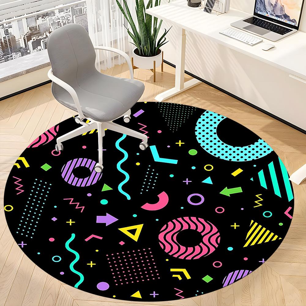 1pc Geometric Patterns Office Round Area Rug, Indoor Mat Suitable ForOffice, Under Office Chairs Bedroom Living Room Home Decor, Room Decot018