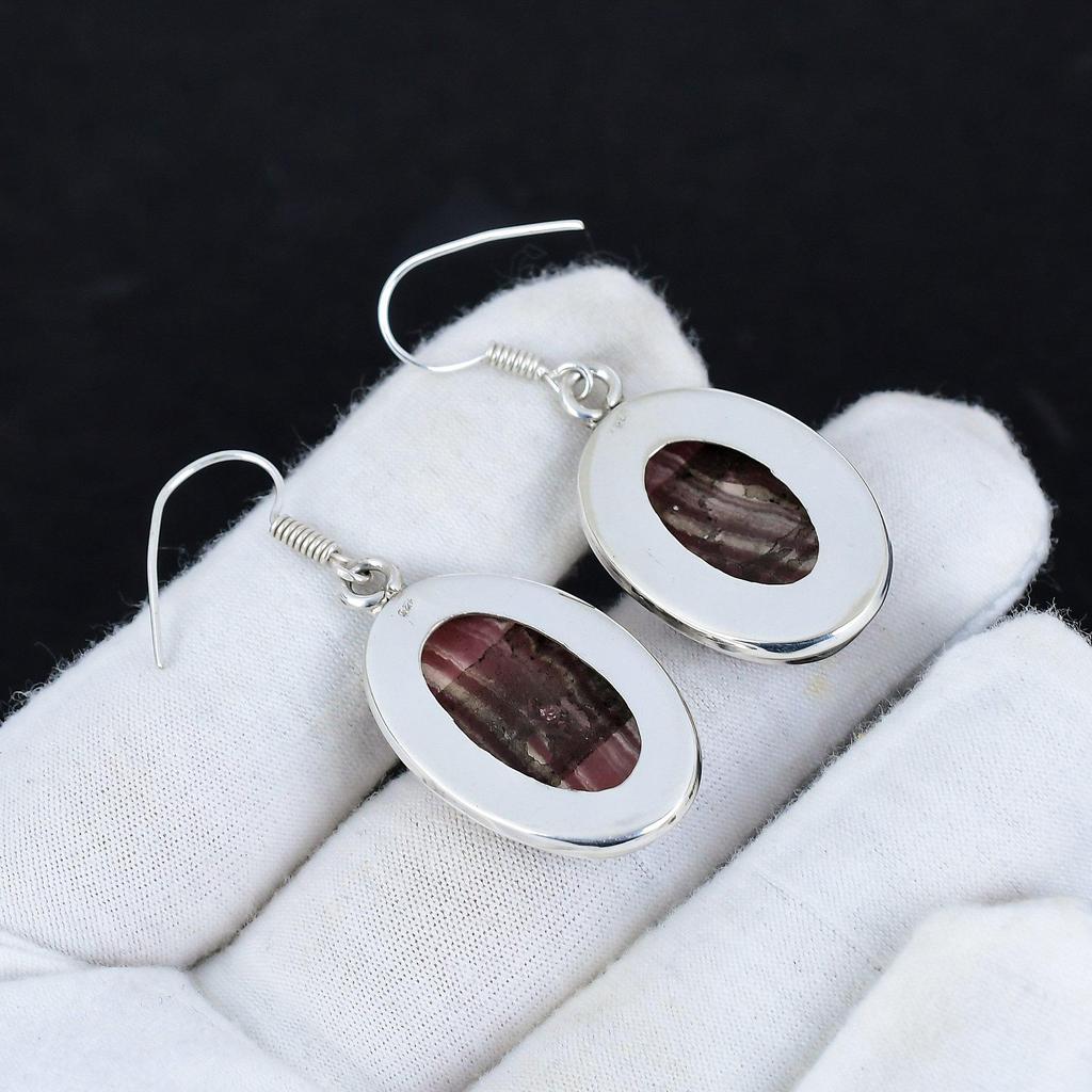 Natural Rhodochrosite Gemstone Antique Earrings 925 Sterling Silver Earring, Boho Silver Jewelry Dangle Earrings, Gifts For Women Gifts For Her