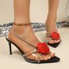Fashion 2025 Summer Plus Size Women's Modern Sandals Floral Pointed Toe Crystal Slip On Thin Heel Sandals Fashion Open Toe Party Dress