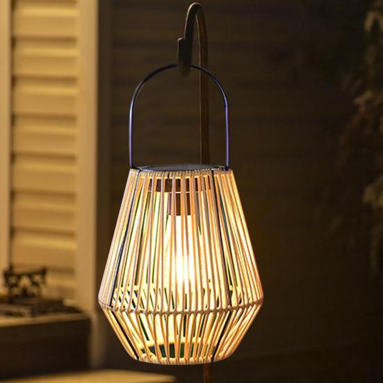Солнечная бамбуковая лампа из ротанга с датчиком освещенности, автоматическое включение/выключение, IP65, водонепроницаемая, в стиле ретро, ​​ручная работа