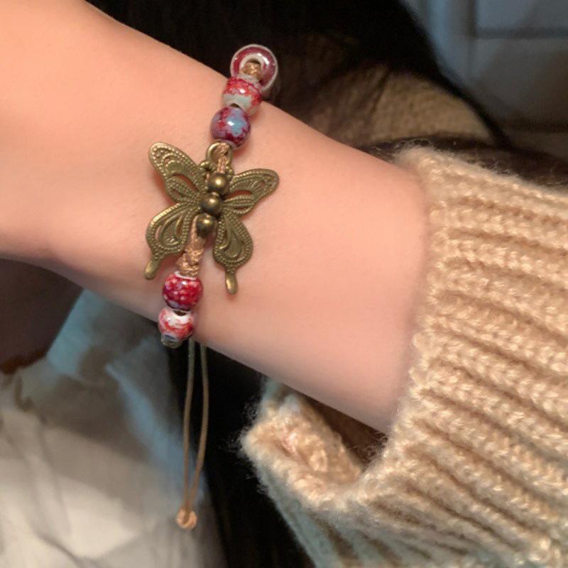 Новый китайский ретро этнический стиль плетеный керамический браслет-бабочка женские элементы национального стиля литературная ручная веревка универсальные ювелирные изделия прилив