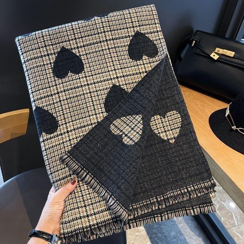 New Winter Women Double Side Cashmere Scarf Love Heart Plaid Ladies Long Thickened Warm Knitted Scarf Hijab Stole XWJ111