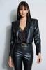 Handmade Women's Black Cropped Genuine Blazer Lambskin Pure Soft Leather Casual Formal